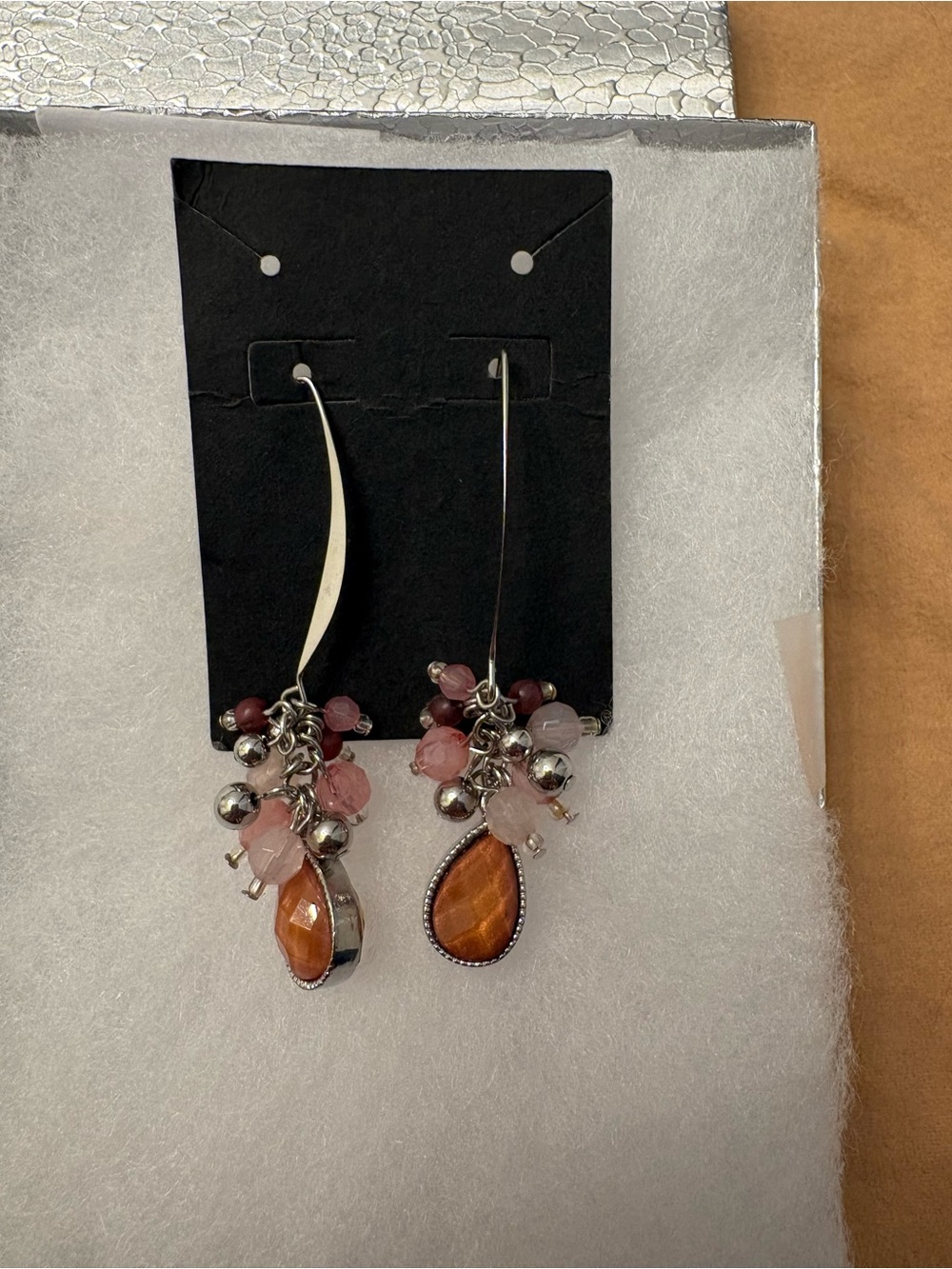 Boho Beaded Cluster Drop Earrings Orange & Pink